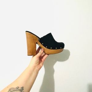 Black and Brown Block Heel Clogs